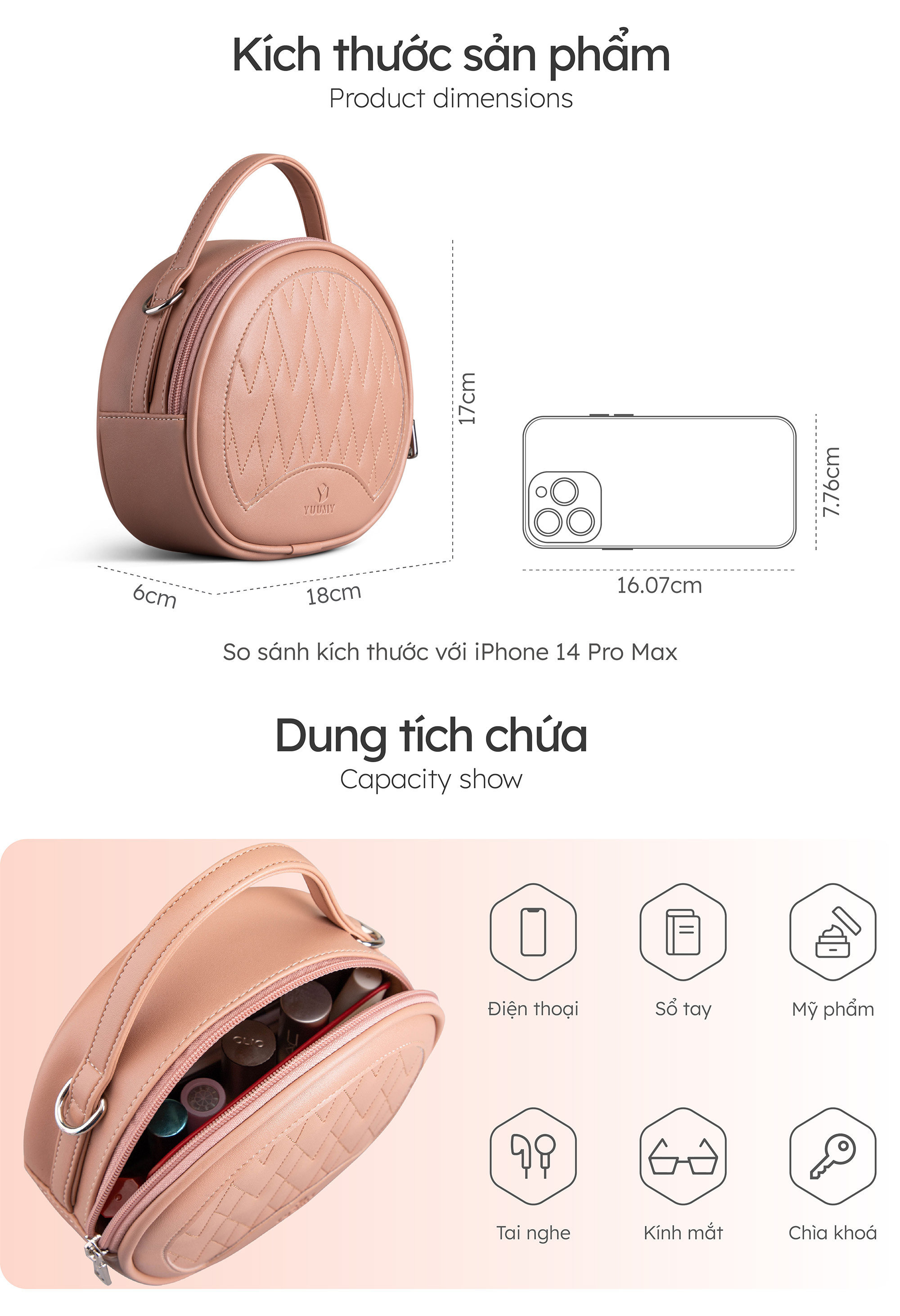 Túi Yuumy ( Thời trang nữ dạo phố size 18 - Túi đeo chéo da Seasand YN164 )