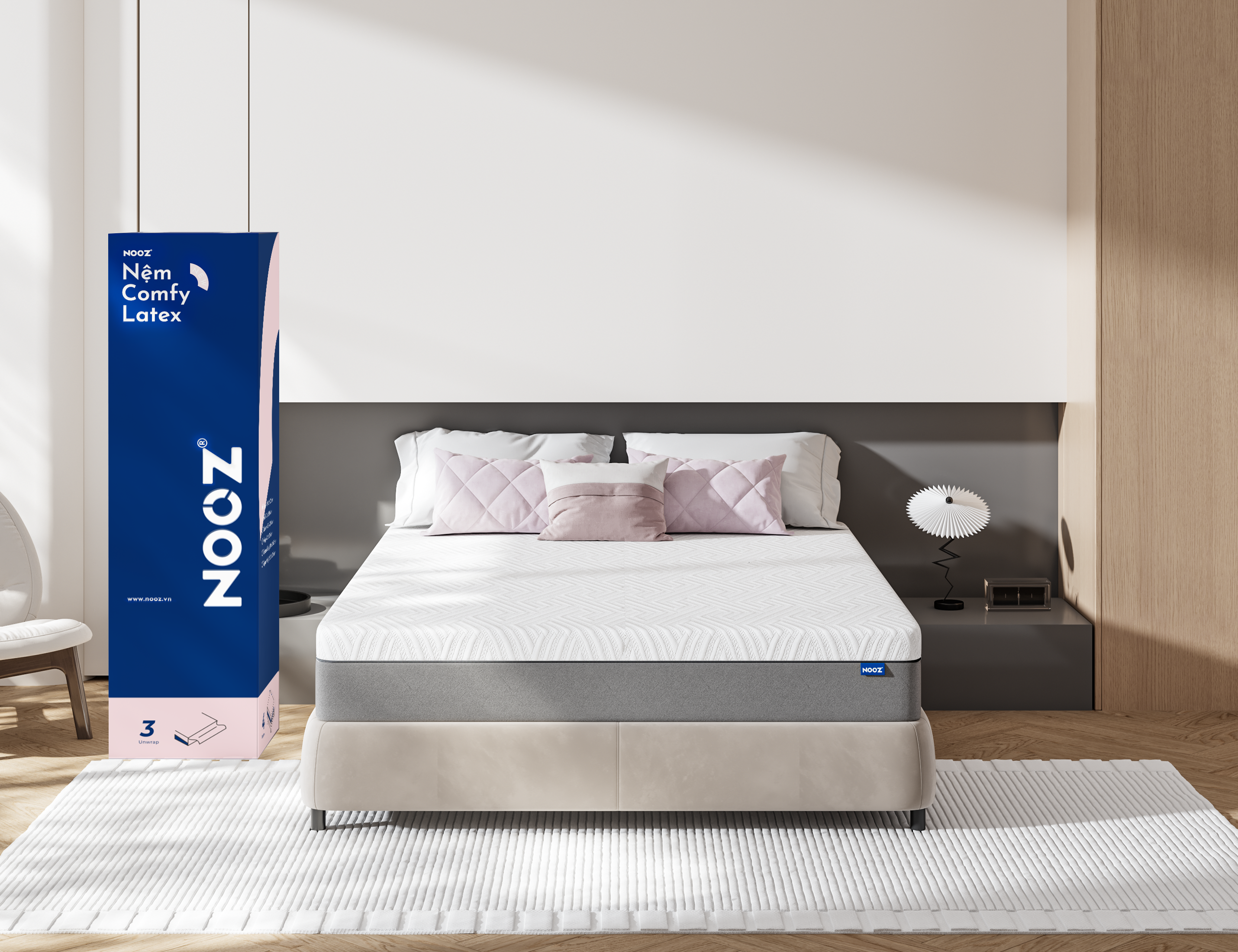 Nệm Foam Hybrid Latex NOOZ Home Goods Mattress Đệm Với Tầng Lò Xo Túi Và Lớp Cao Su Non Thiên Nhiên