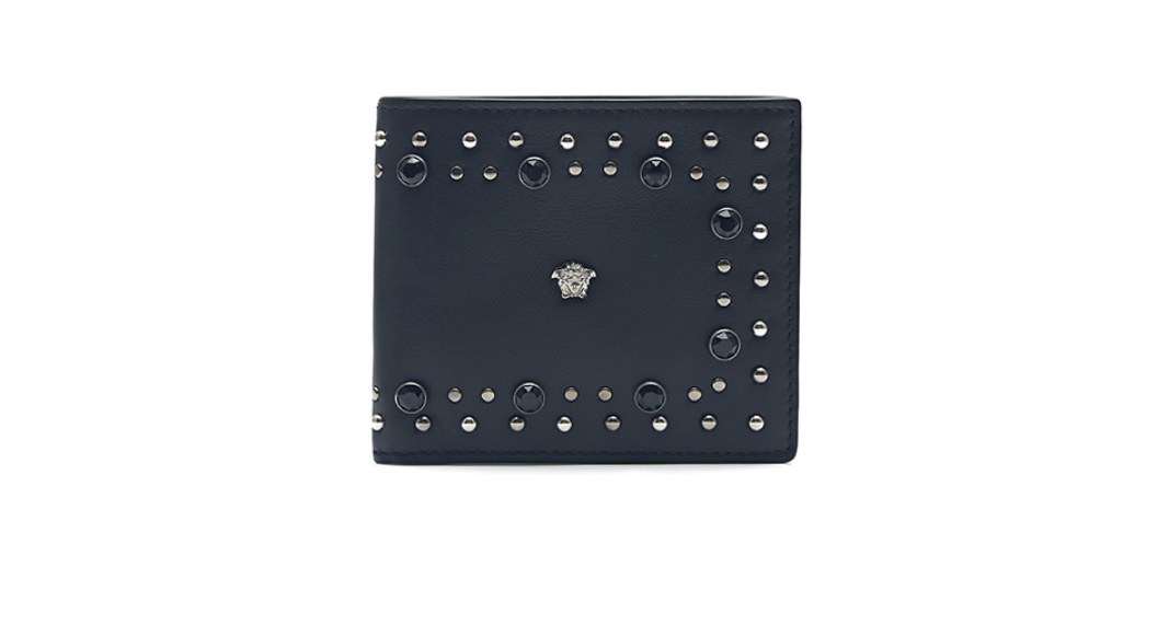 VERSACE Versace 18 autumn and winter new men's black leather gemstone decorative short wallet DPU2463 DVITSS D41EP