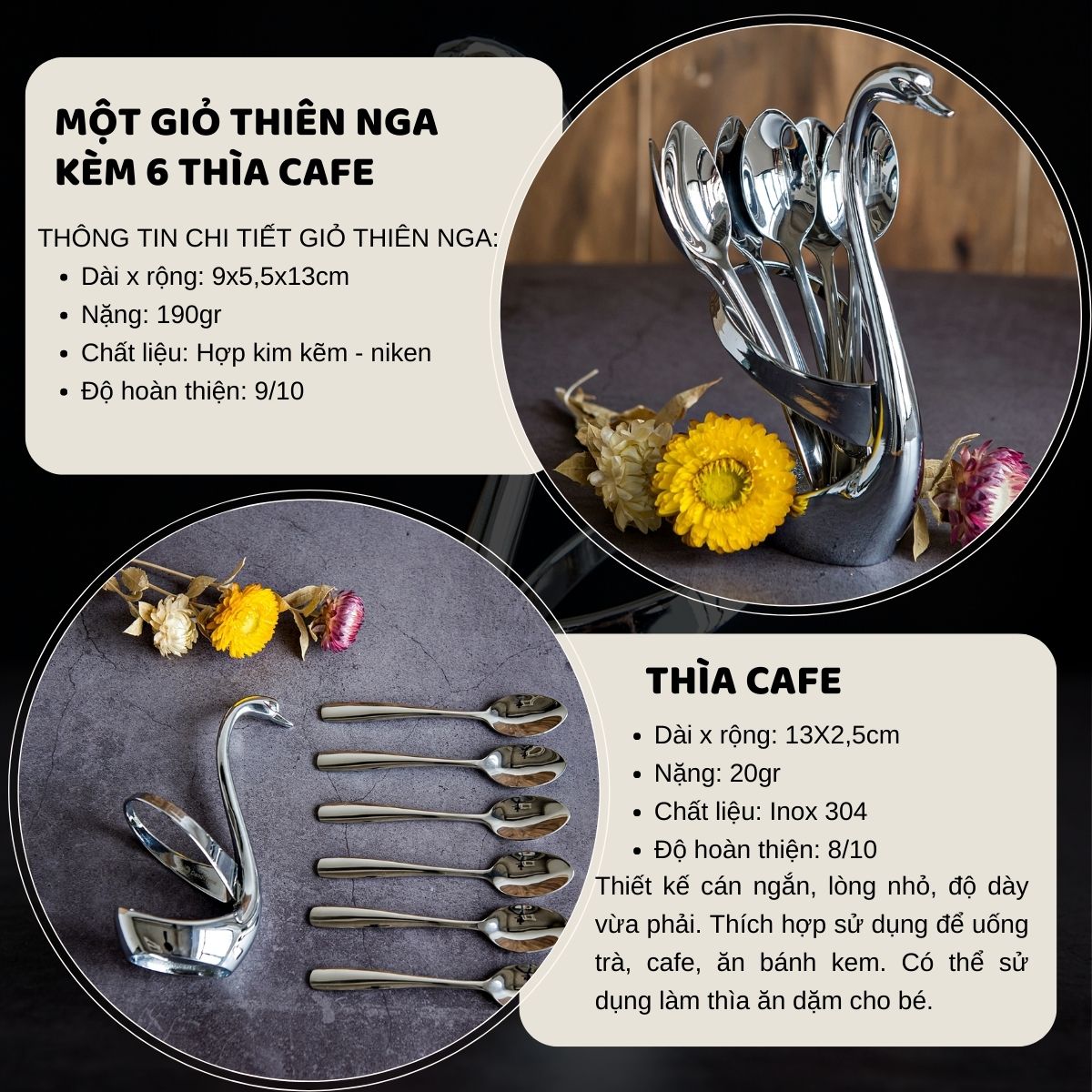 Bộ giỏ thiên nga DandiHome kèm thìa nĩa 2020 cao cấp, sang trọng, tinh tế