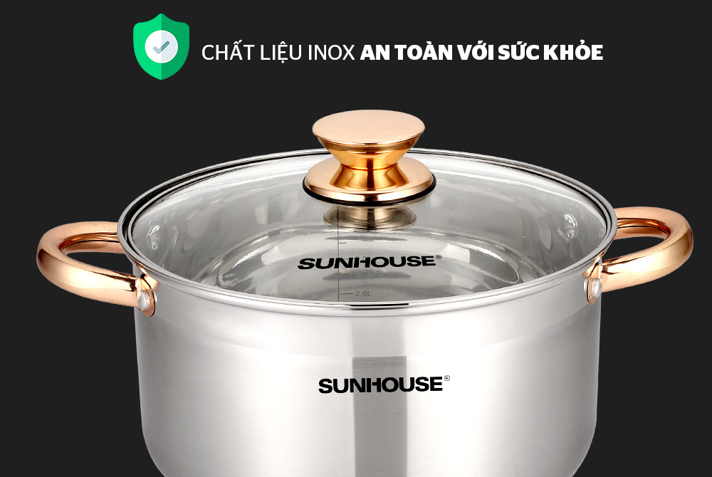 Bộ Nồi 5 Đáy Cao Cấp Núm Vàng Sunhouse SH781