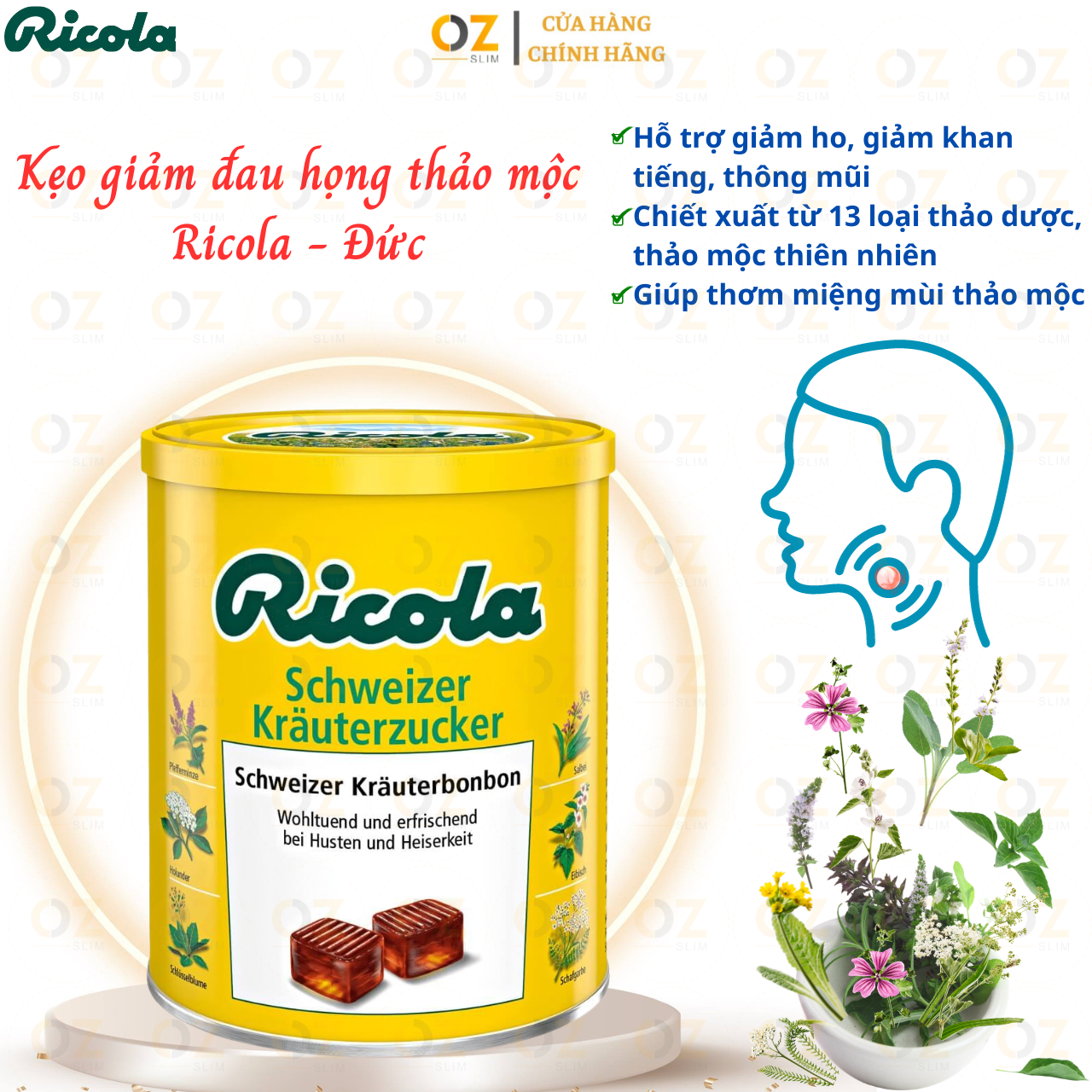 Kẹo ngậm giảm đau họng thảo mộc Ricola