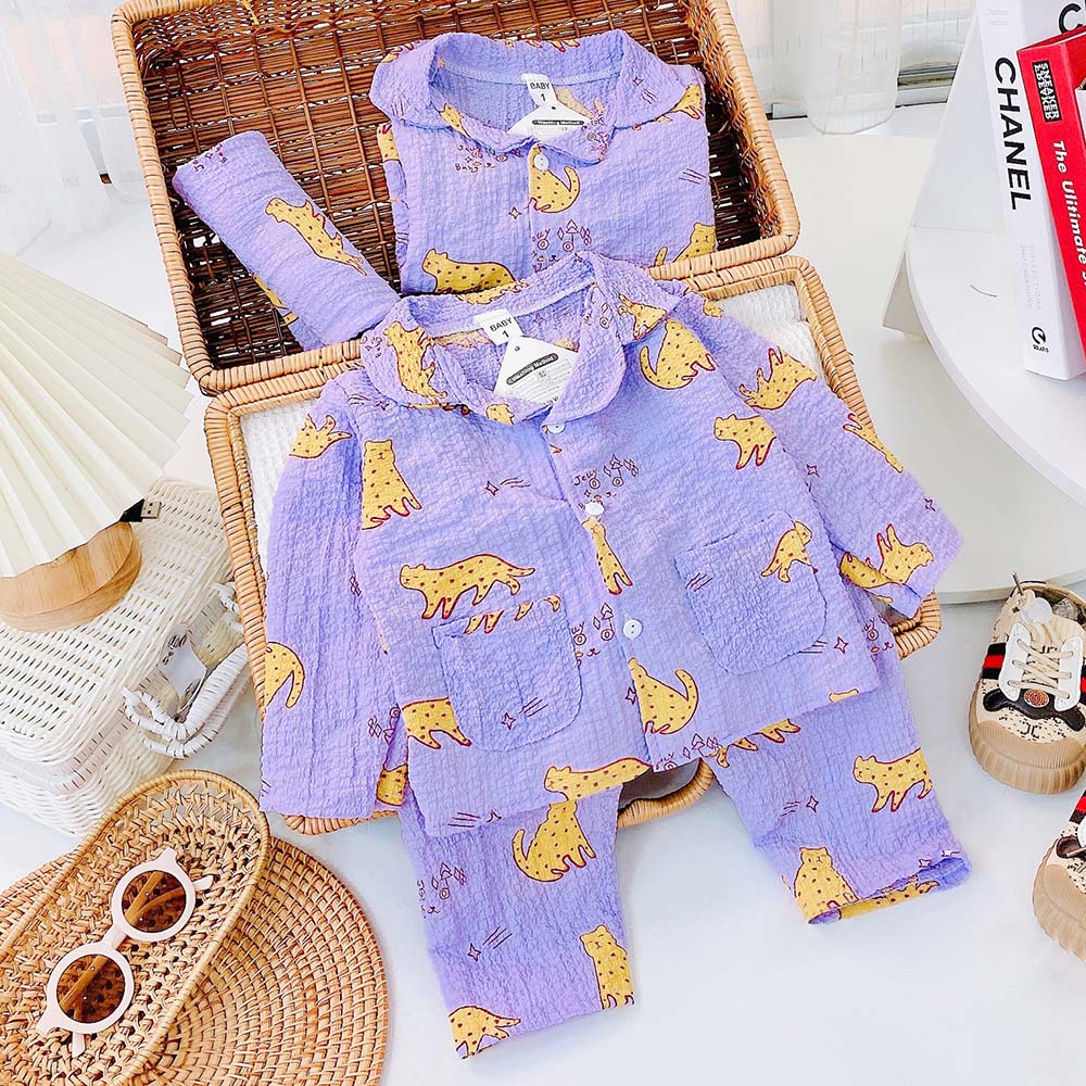 Pijama cho bé gái và bé trai dài tay tăm xốp pizama nhiều màu