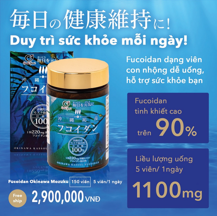 Fucoidan Genki Fami Nhật Bản, Tăng Cường Đề Kháng, Miễn Dịch, Hỗ Trợ Ngăn Ngừa Ung Bướu Hộp 150 viên