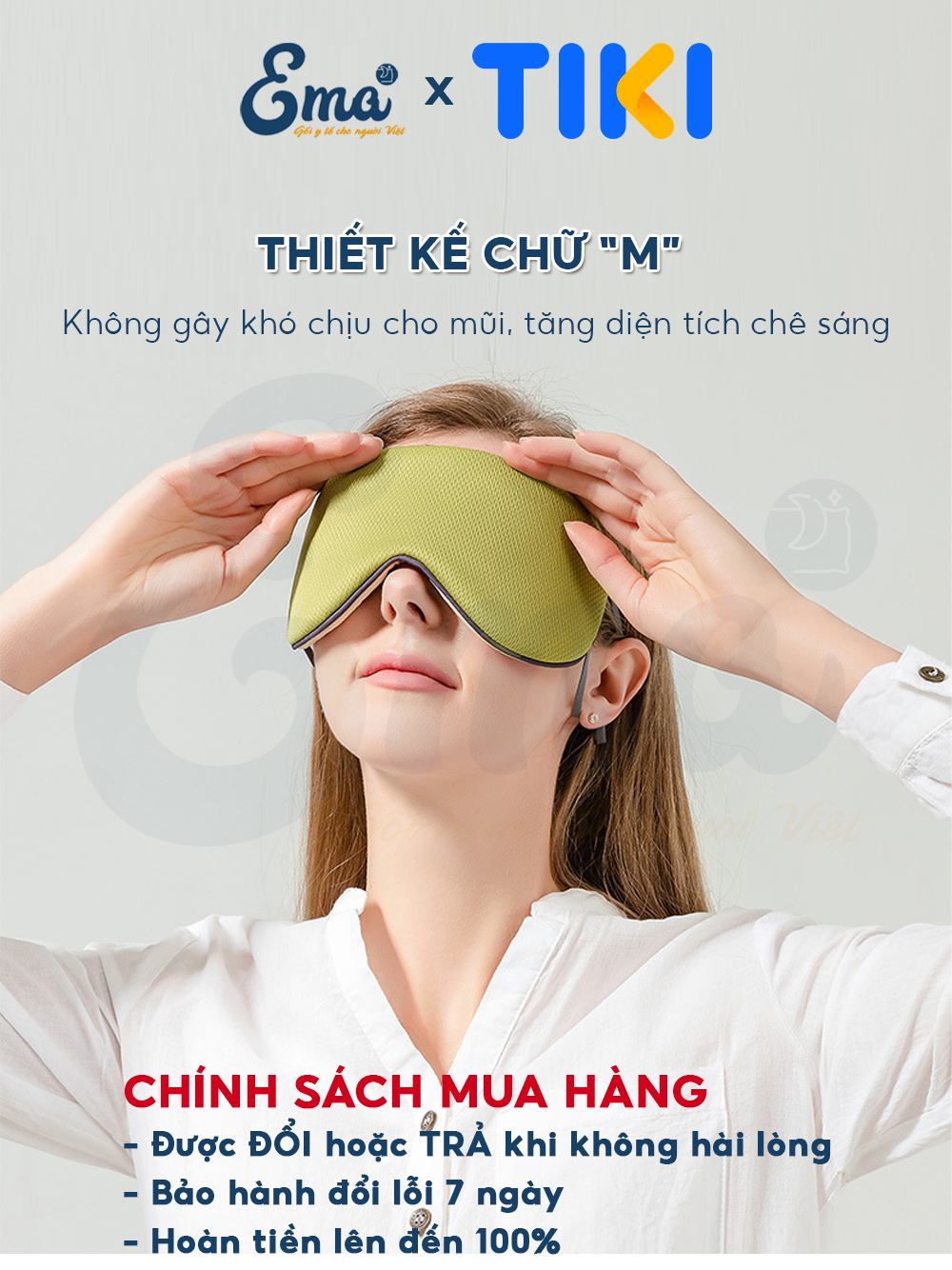 Bịt mắt ngủ lụa 2 mặt EMA, miếng che mắt ngủ cao cấp 2 mặt ấm mát có có quai đeo điều chỉnh