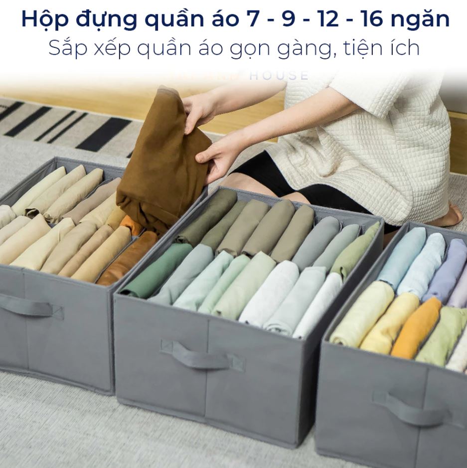 Hộp vải đựng đồ chia ngăn HQ4 - Hộp đựng quần áo chia 9 ngăn, 16 ngăn gấp gọn chính hãng