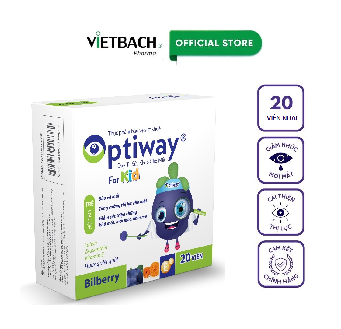 kẹo nhai optiway for kid hỗ trợ tăng cường thị lực, bảo vệ đôi mắt trẻ (hộp 20 viên hươngviệt quất tự nhiên) 1