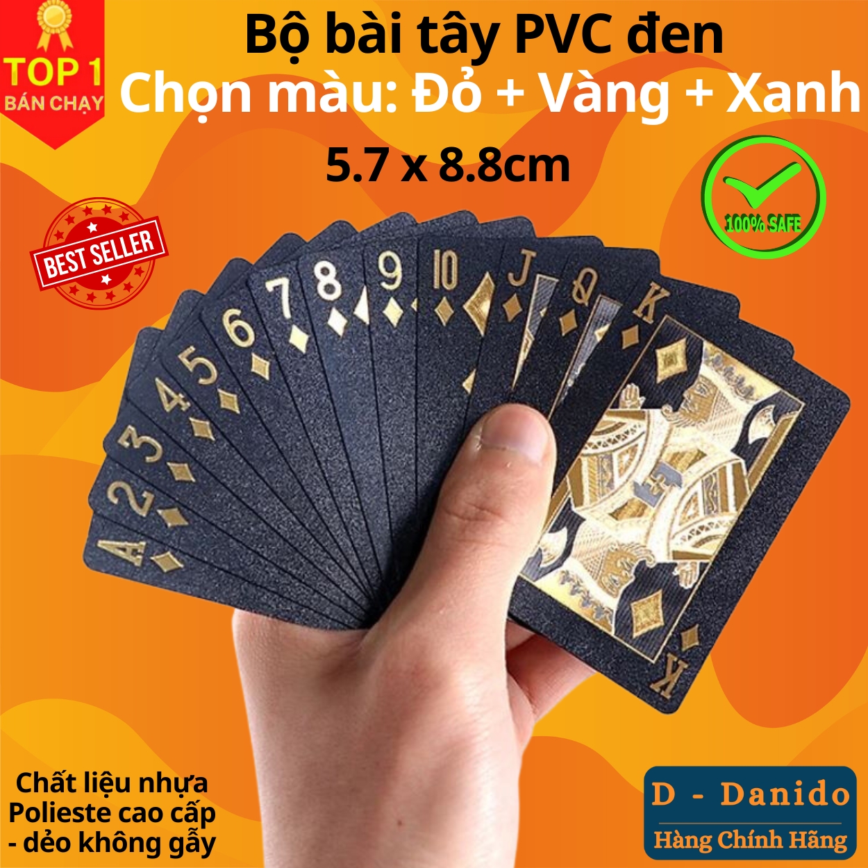 Bộ Bài Tây Nhựa PVC Nền Đen Cao Cấp, Chống Nước, Tùy Chọn Màu – Chính Hãng