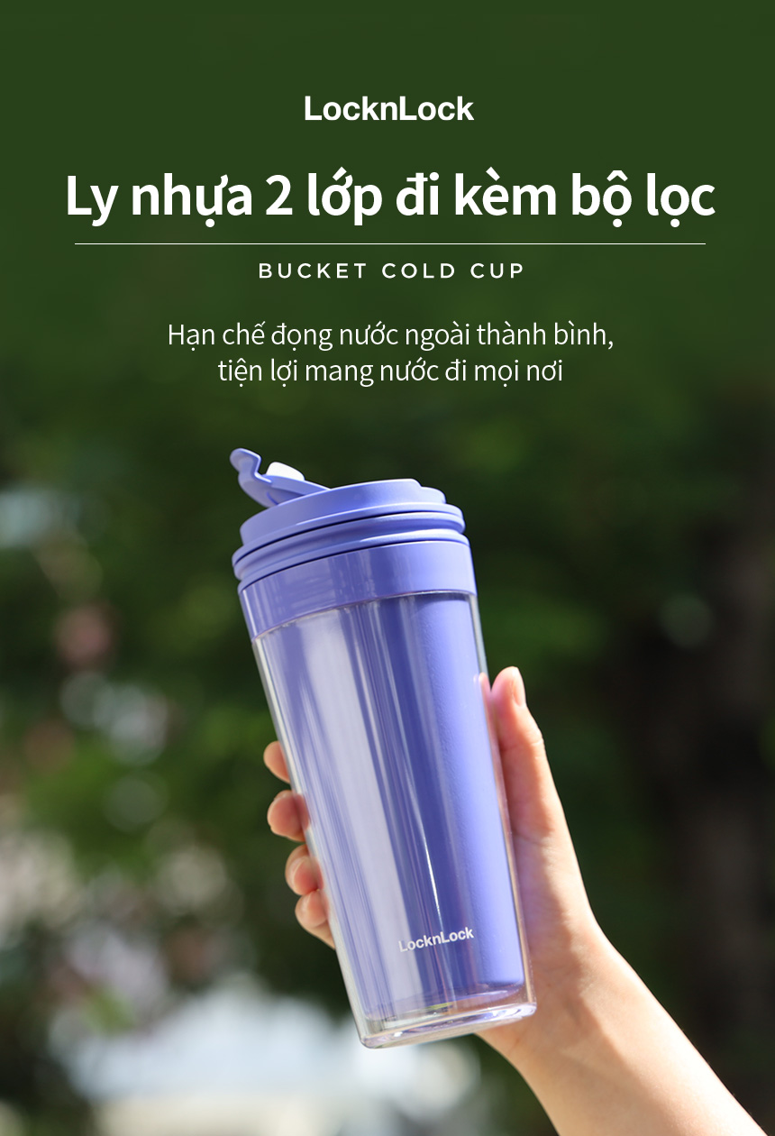 Ly nhựa 2 lớp LocknLock Bucket Cold Cup 580ml HAP519BLU - Màu blue