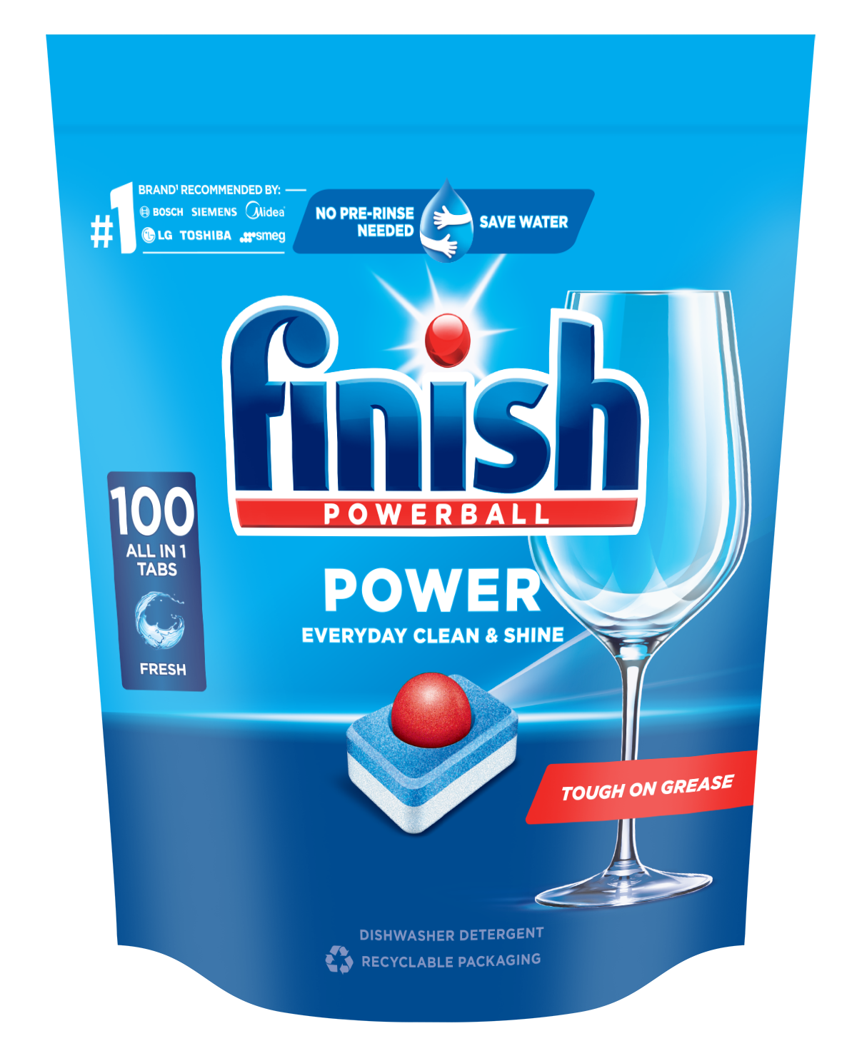 Viên Rửa Chén Bát Hương Chanh Finish Powerball Power All In 1 Max - Túi 100 viên siêu tiết kiệm