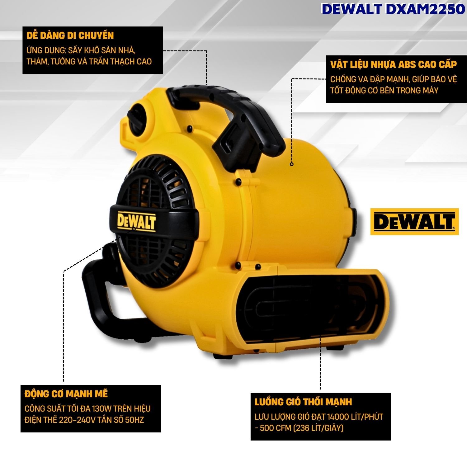 Máy thổi khô thảm, sàn Dewalt DXAM2250 130W