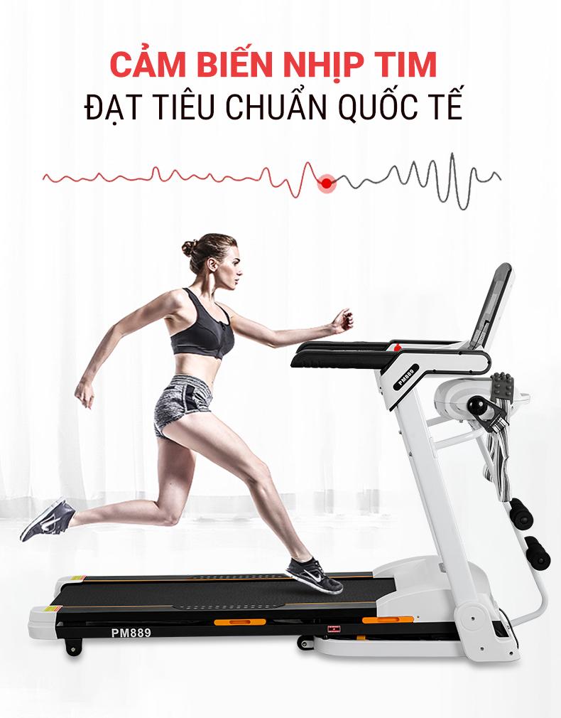 Máy chạy bộ điện cao cấp Poongsan Hàn Quốc TMP- 889 | Màn hình hiển thị LCD 5”, đa dạng chương trình chạy