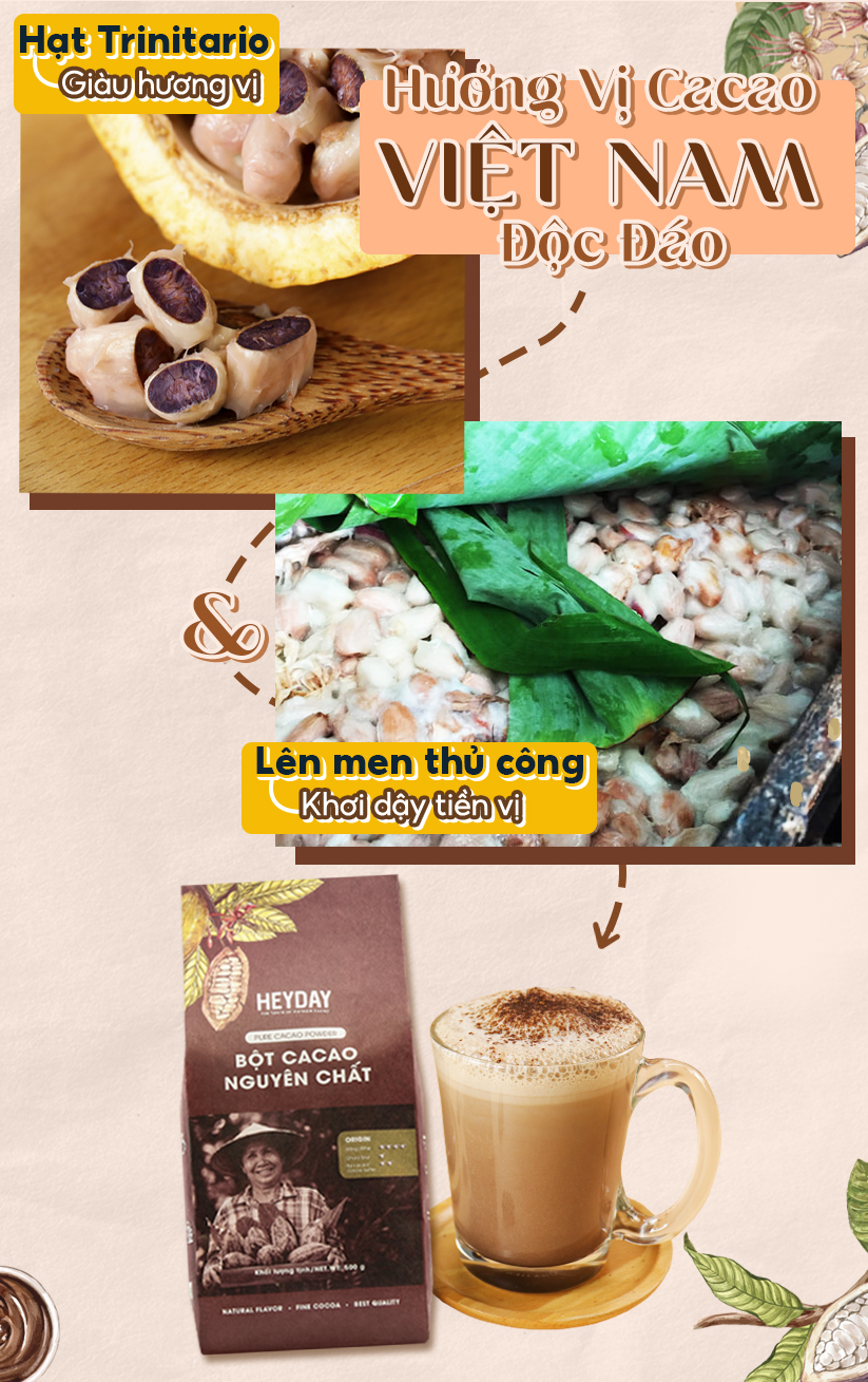 Heyday Bột Cacao Nguyên Chất Không Đường Việt Nam - Dòng Origin - Chứng Nhận UTZ - Hỗ Trợ Giảm Cân - Túi Giấy 250g