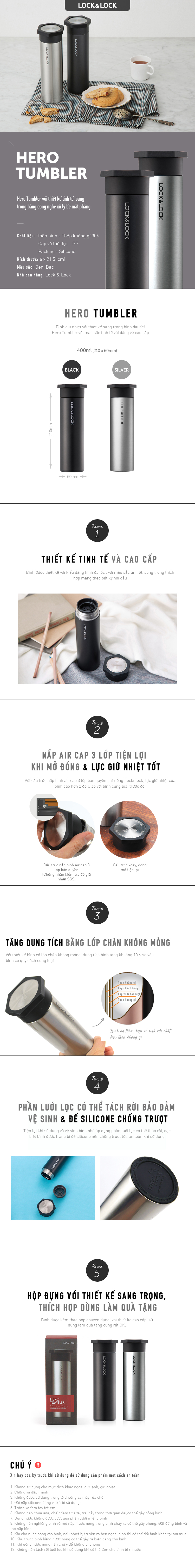 Bình Giữ Nhiệt Hero Bằng Thép Không Gỉ Lock&Lock- LHC4112S - 400Ml