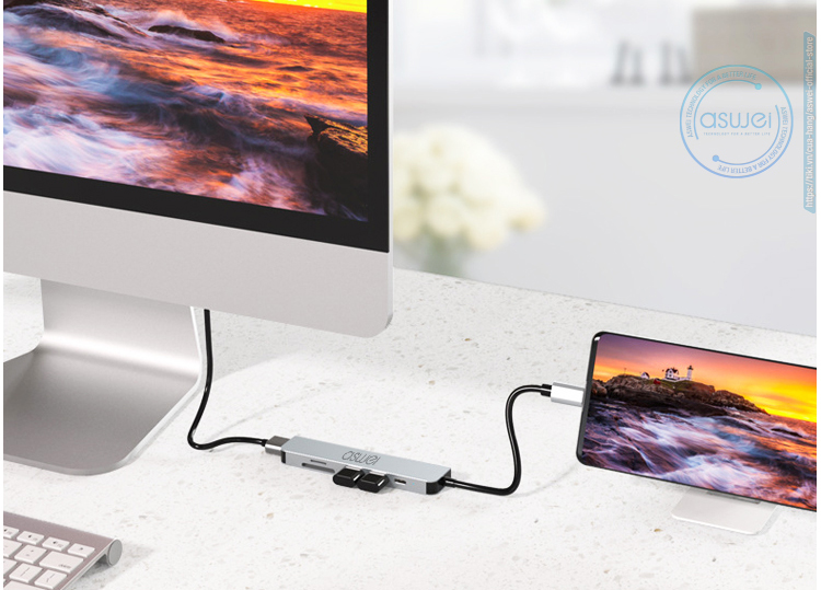 ổ chia usb, hub type c to hdmi aswei 6in1