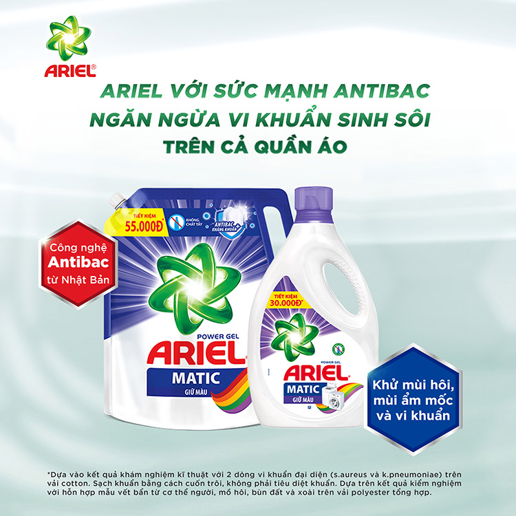 Combo 2 Nước Giặt Ariel Matic Giữ Màu (2.15Kg / Túi)