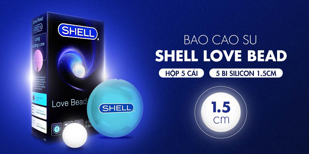 Bao cao su Shell Love Bead - Gân nổi, kéo dài thời gian, bi tăng 1.5cm - Hộp 5 cái | SHELL CHÍNH HÃNG