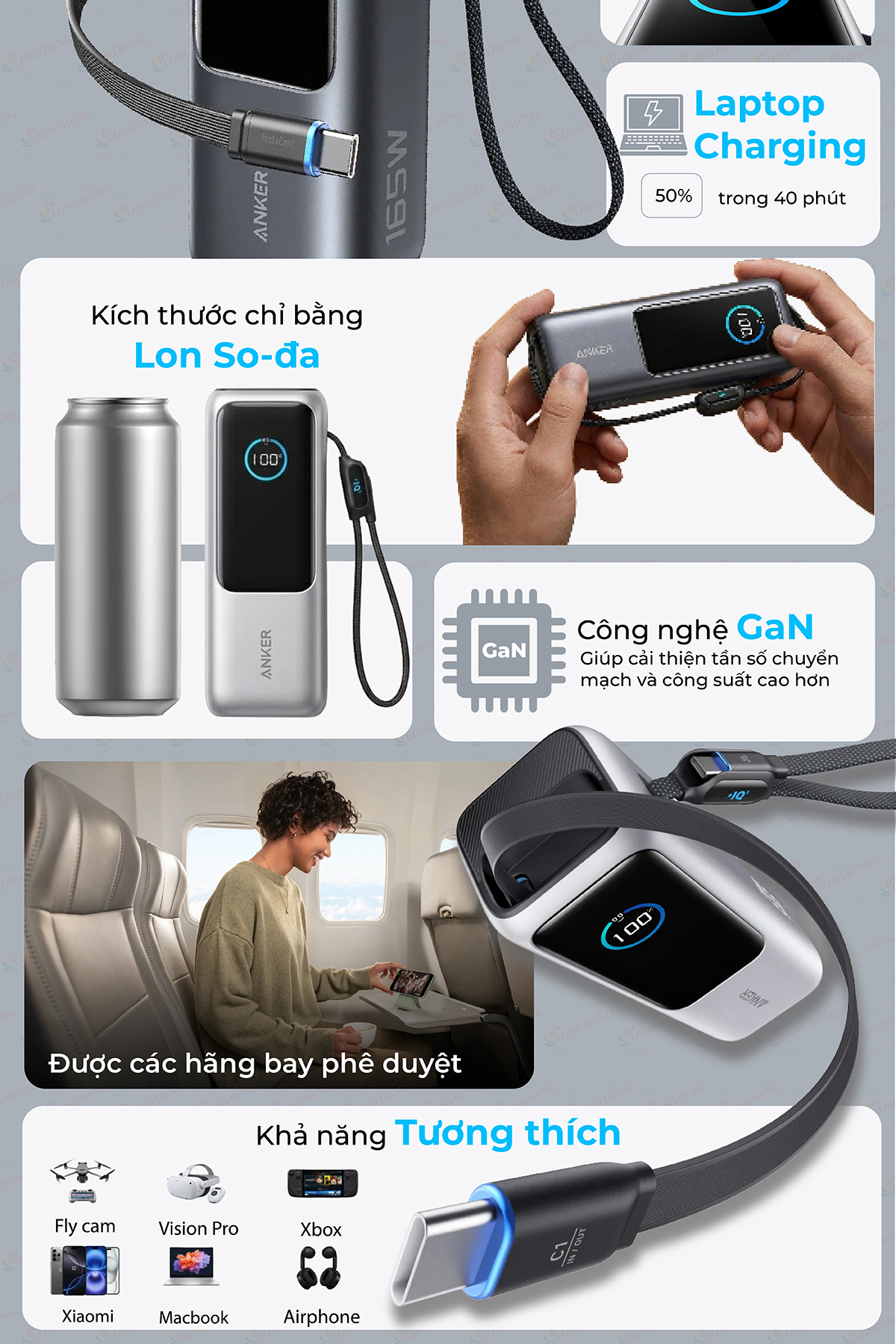 Sạc dự phòng Anker Zolo Power Bank High-Power Multi Device USB-C 165W 25000mAh A1695 - Hàng chính hãng