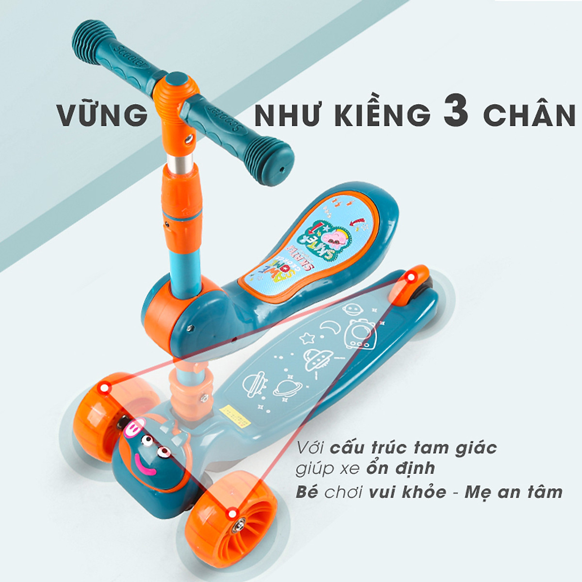 Xe trượt chòi chân Scooter Umoo cho bé 1-5 tuổi nâng hạ độ cao, bánh xe có đèn phát sáng