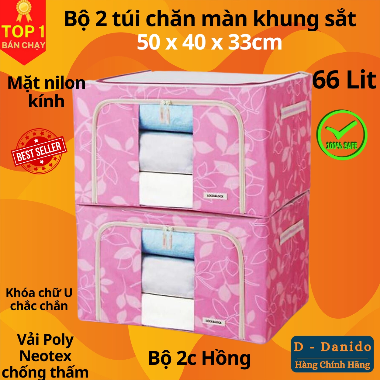 Bộ 2 Túi Đựng Chăn Màn Có Chọn Màu – Combo 2 Túi Vải Quần Áo Khung Sắt Gấp Gọn Cao Cấp Amalife