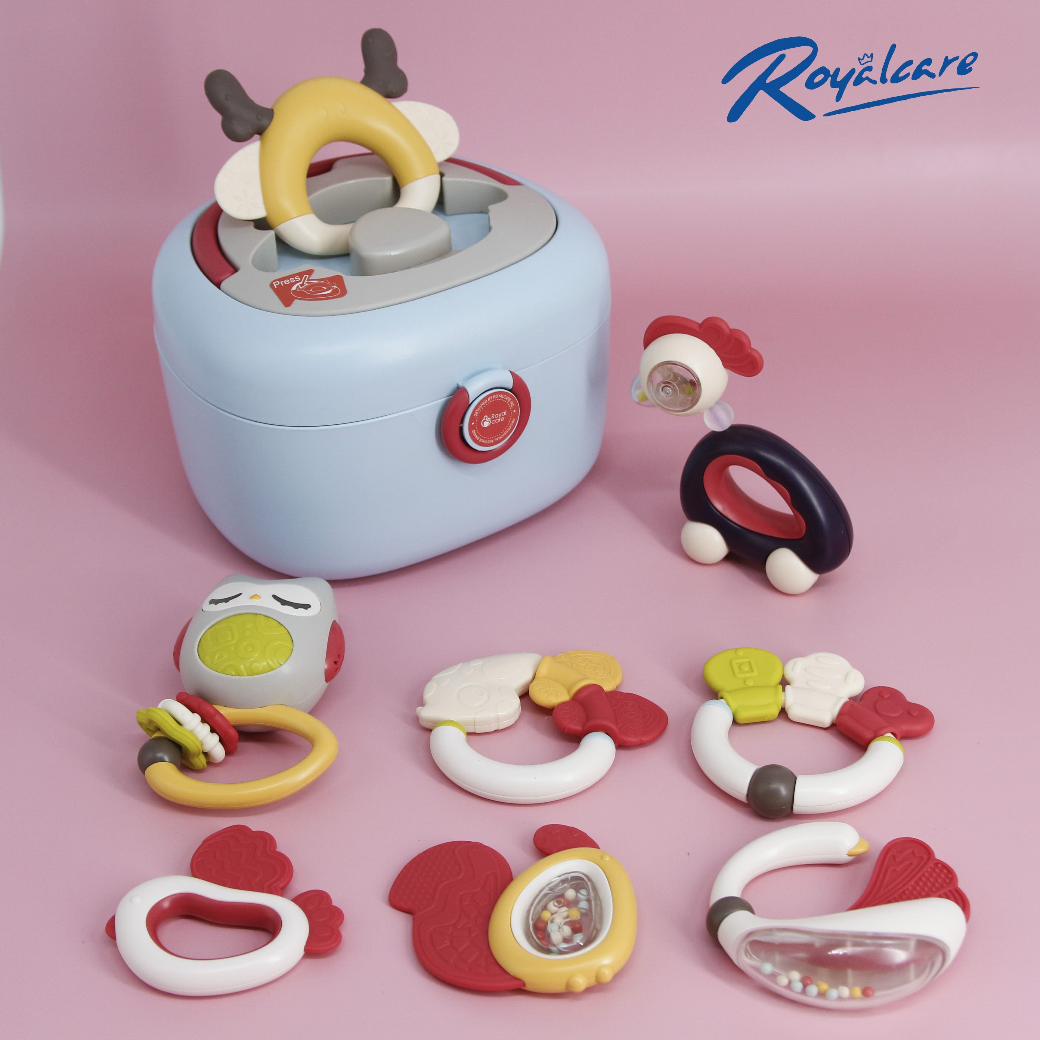 Đồ chơi xúc xắc gặm nướu 8 món có hộp đựng RoyalCare 822-493-S8 màu sắc đáng yêu,âm thanh vui tai, thich thú