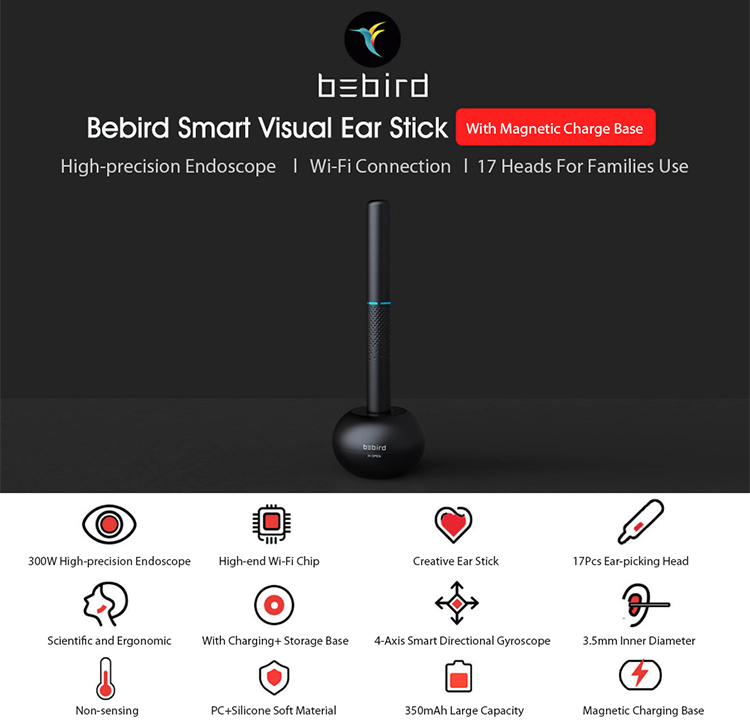 Xiaomi Youpin Bebird Smart Visual Ear Stick M9 Pro Multifunctional 17 Picking Heads 300W High Precision Endoscope 350mAh
