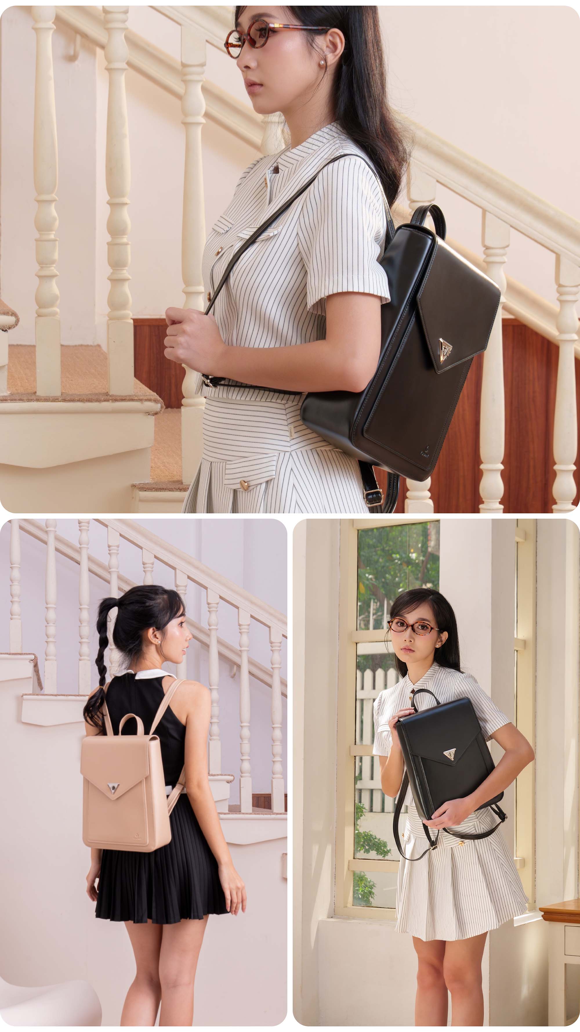 Balo Yuumy ( Thời trang nữ nắp gập dáng hộp cỡ lớn - Balo da Smooth YBA98 )