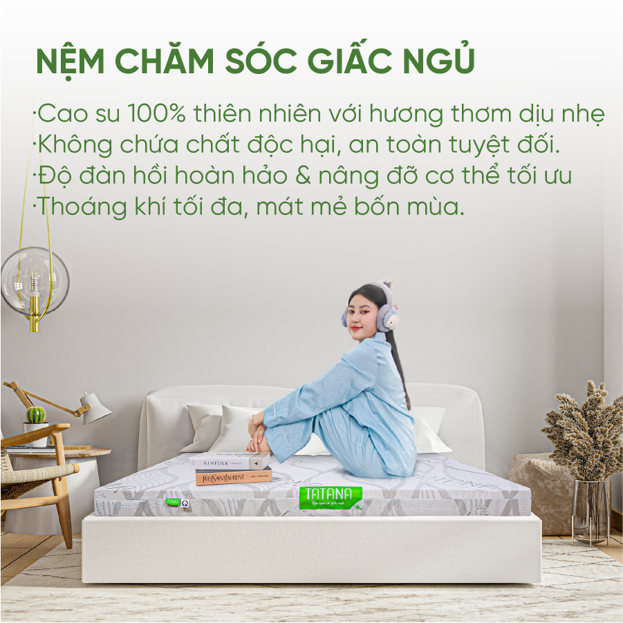 Nệm Cao Su Thiên Nhiên Tatana Standard, Mềm Mại Êm Ái Nâng Đỡ Cột Sống, Kháng Khuẩn Bảo Hành 10 Năm