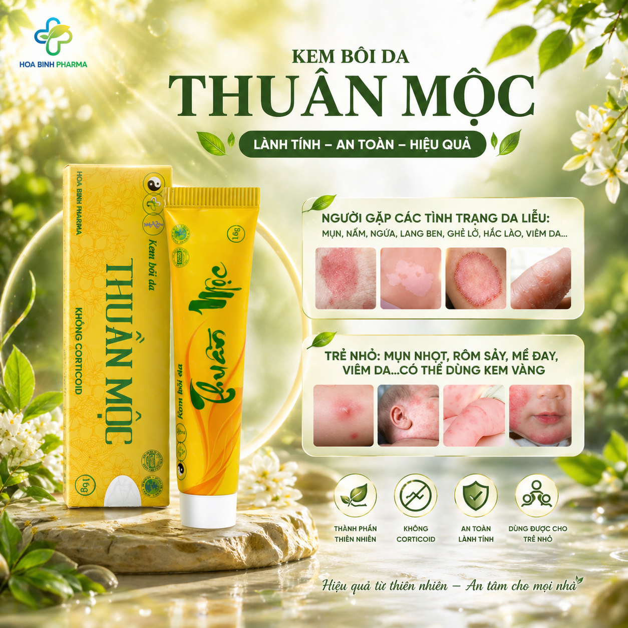 Combo 5 tuýp kem bôi da thuần mộc trị hăm chàm sữa mụn nhọt Thanh Mộc Hương 16g