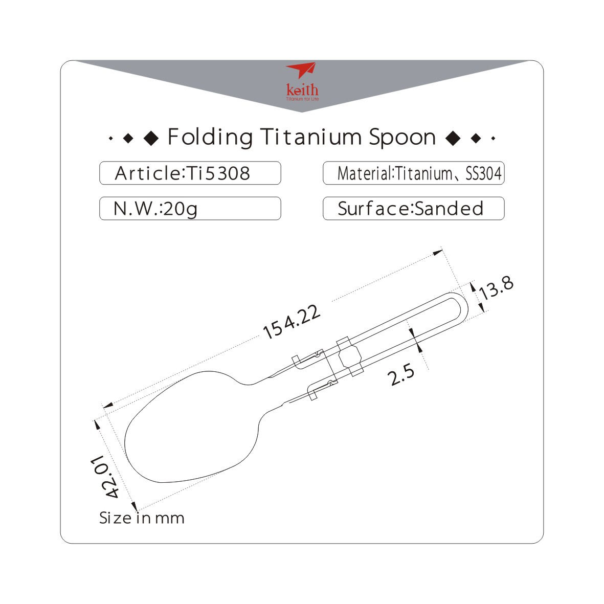 Muỗng soup titanium Keith Ti5308 gấp gọn size lớn
