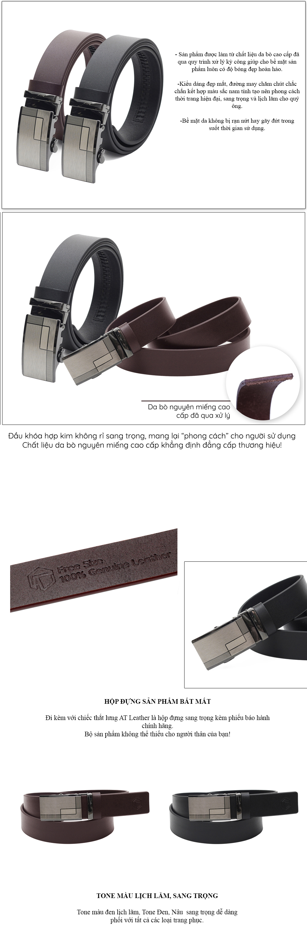Thắt lưng nam da bò AT Leather - SM01