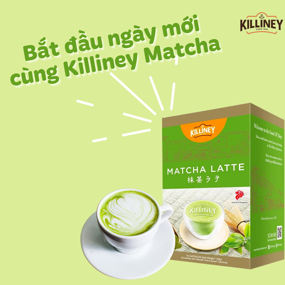 Hộp 10 Viên Nén Trà Sữa Matcha Thơm Ngon Killiney Matcha Latte  - Tương Thích Máy Pha Cà Phê Dolce Gusto (10 viên x 14g)