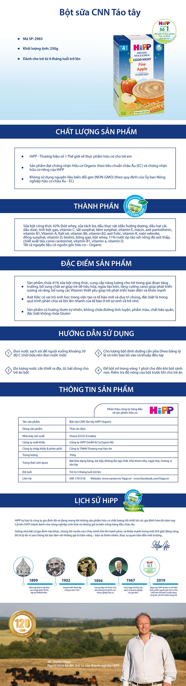 Bột Dinh Dưỡng Sữa Chúc Ngủ Ngon Táo Tây HiPP 250g -  2963