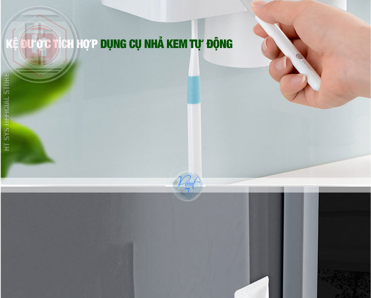 Kệ để đồ nhà tắm HT SYS - ECOCO - OENON - Tích hợp nhả kem đánh răng tự động - 2/3/4 Cốc