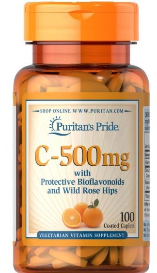 Viên Uống Puritan s Pride Vitamin C 500 mg with Bioflavonoids & Wild Rose Hips 100 v của Mỹ, Bổ Sung Vitamin và khoáng chất, tăng sức đề kháng, hệ miễn dịch, hạn chế sự xâm nhập của virus, vi khuẩn, phòng cảm lạnh 1