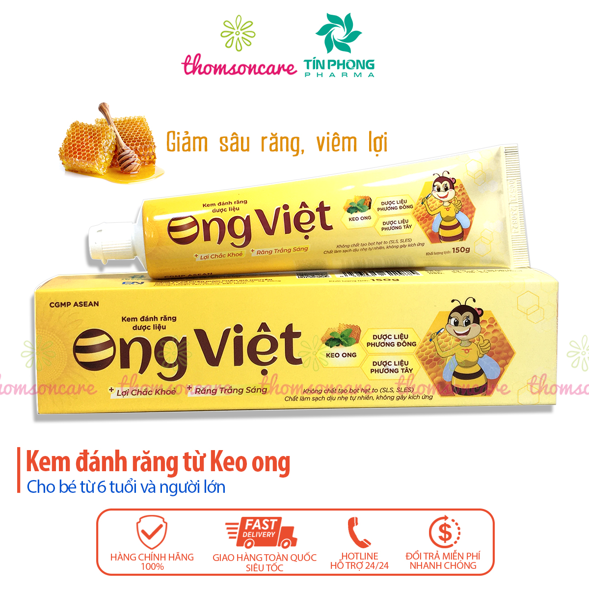 kem đánh răng ong việt - cho trẻ từ 6 tuổi và người lớn - bảo vệ nướu lợi chắc khỏe, giảm ê buốt với keo ongg 1