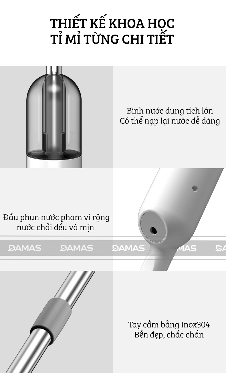 Cây Lau Nhà Phun Sương, Chổi Lau Nhà 360° Lau Sạch Khô Nhanh Cao Cấp Damas P1 Pro - Bản Lau To Giúp Lau Sạch Nhanh Chóng, Khớp Xoay 180 Độ Linh Hoạt - Thiết Kế Mới Tích Hợp Bình Chứa Dung Dịch Với Tốc Độ Phun Sương 0.1s - Hàng Chính Hãng