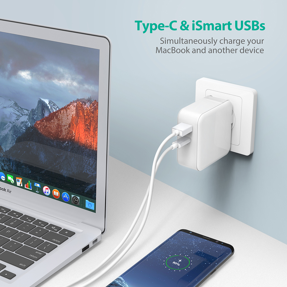 Sạc RAVPower RP-PC082, PD65W, USB-C, QC3.0, EU Plug - Hàng Chính Hãng
