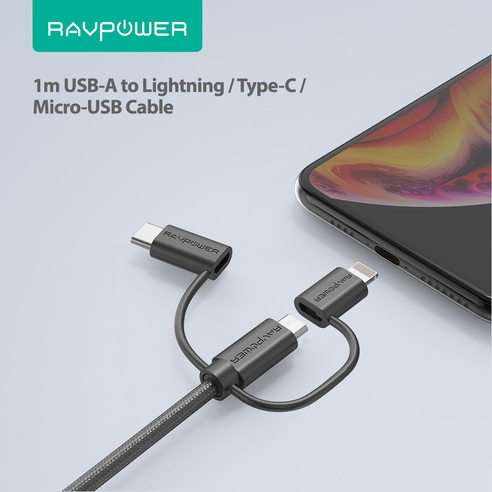 Chiều dài 1m của Cáp Sạc 3 Trong 1 RAVPower 1m RP-CB021