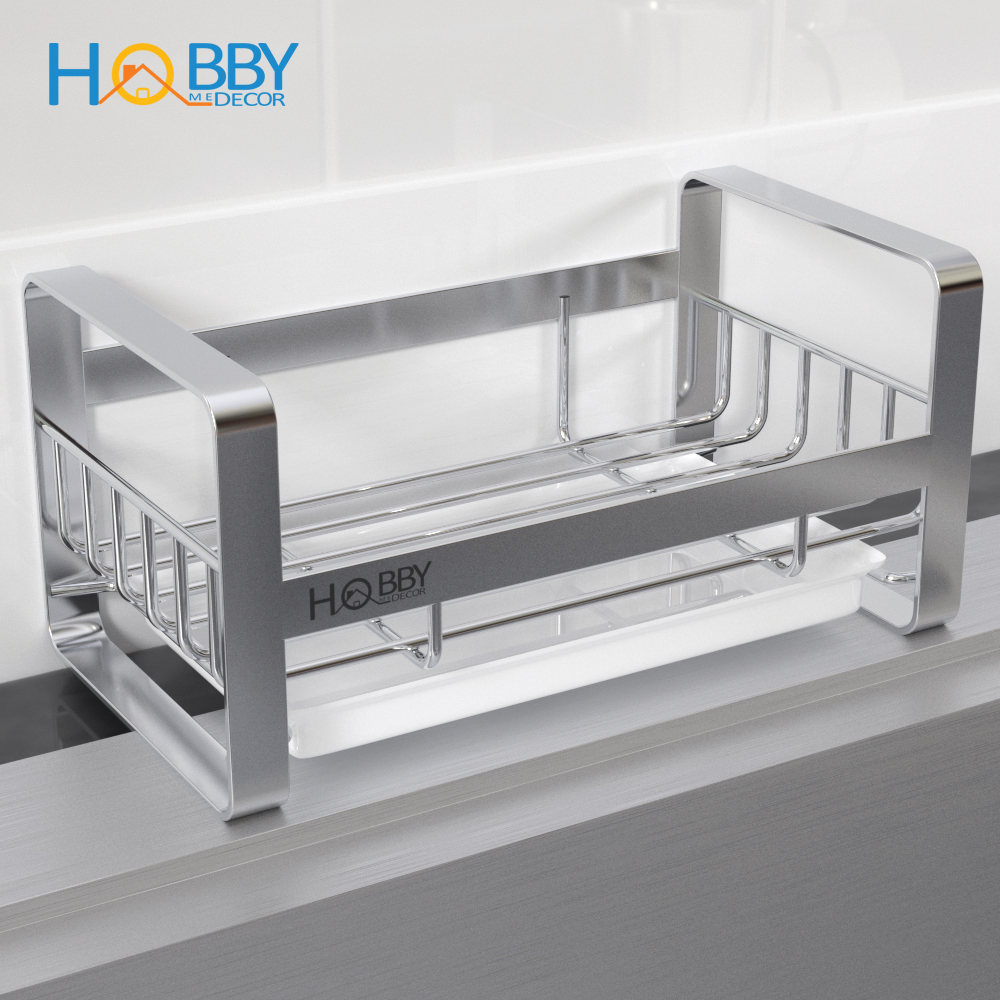Kệ để đồ rửa bát có khay nhựa dán tường inox 304 Hobby Home Decor KRC1