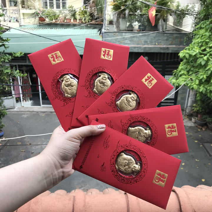 Bao lì xì may mắn - Combo 5 Bao Lì Xì Thần Tài màu vàng vip - TMT COLLECTION - MS354