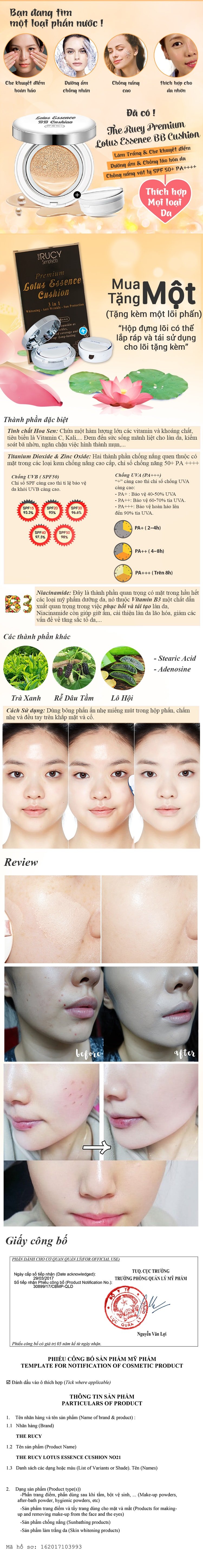 Phấn Nước The Rucy Lotus Essence Cushion SPF 50 PA+++ LK-LEC (15g) - Tặng Lõi Phấn Cùng Loại (15g)