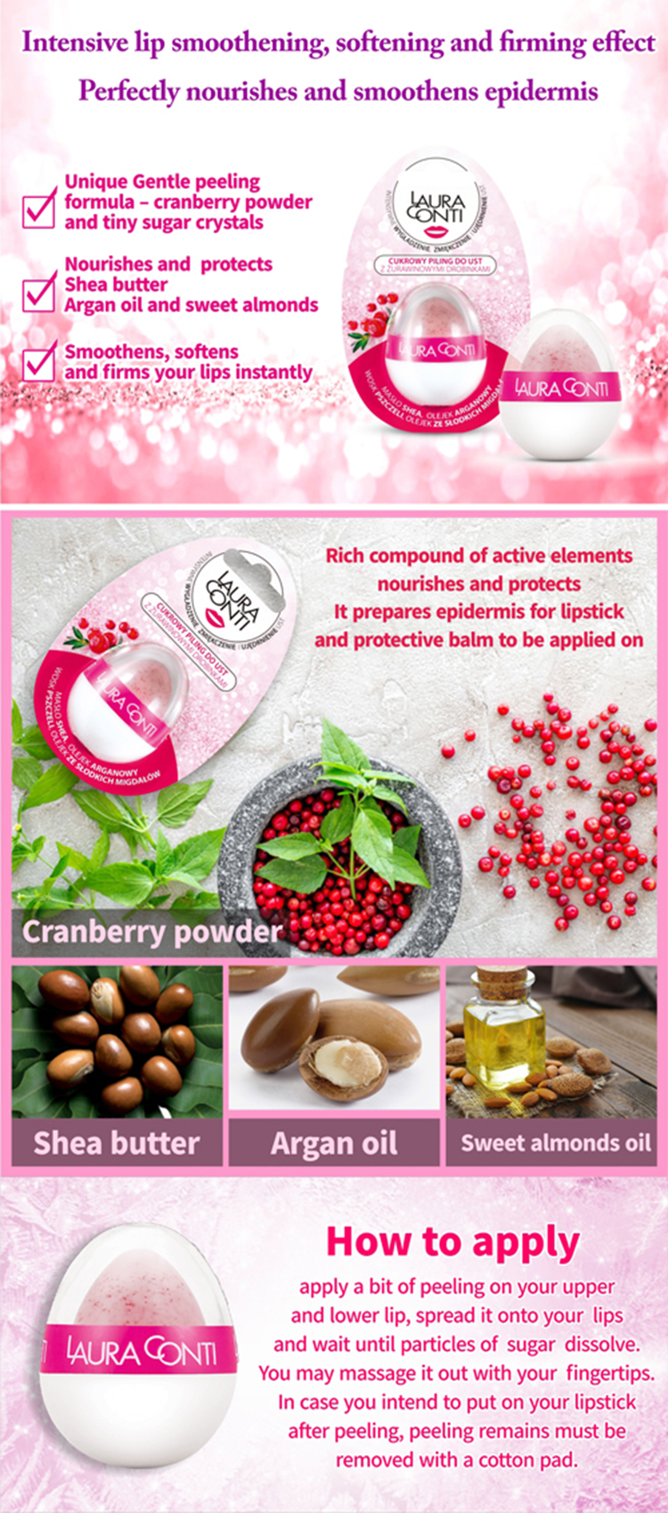 Sugar lip peeling with cranberry powder