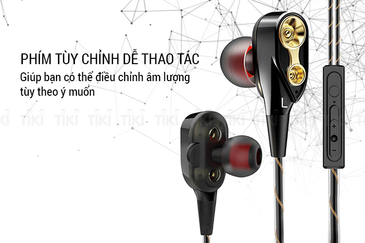 Tai Nghe Nhét Tai Có Mic, Lõi Kép, Siêu Bass Hifi18 - Tặng Kèm 4 Đầu Mút + Hộp Đựng Cao Cấp