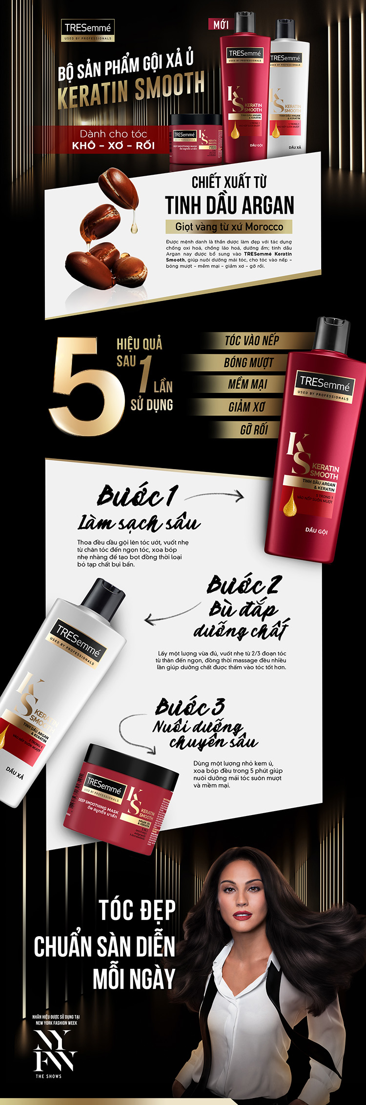 Dầu Gội Tresemmé Keratin Smooth Tinh Dầu Argan Và Keratin Vào Nếp Suôn Mượt (340g)