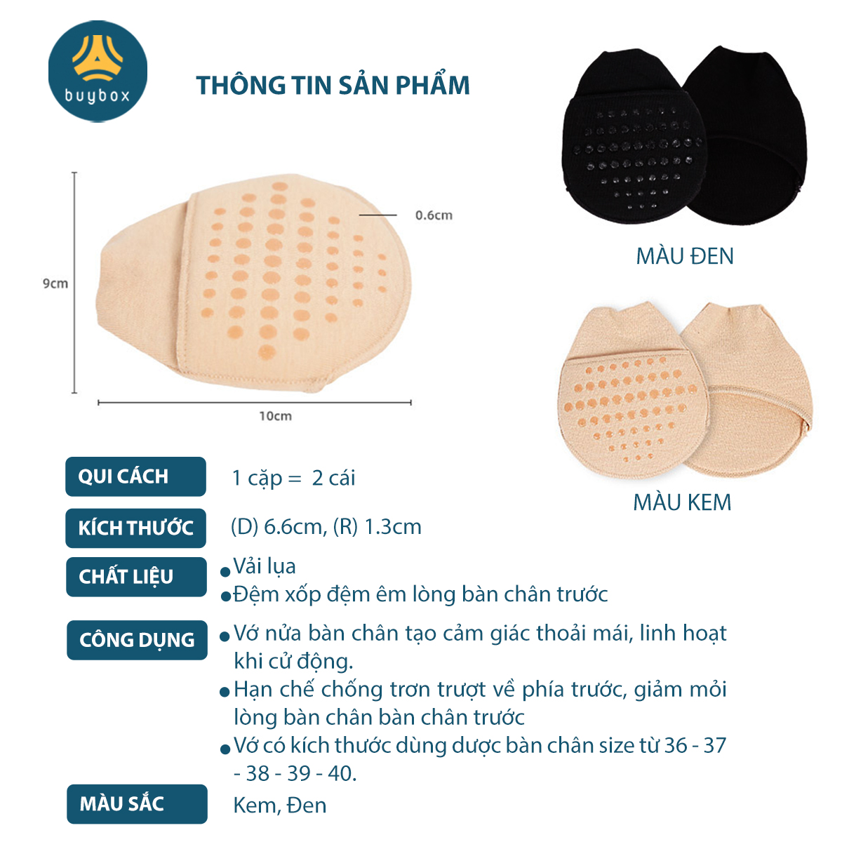 Vớ thiết kế mỏng nhẹ, màu sắc tinh tế, kết hợp hạt silicone massage, giảm tình trạng thốn bàn chân hiệu quả - BuyBox - BBPK340