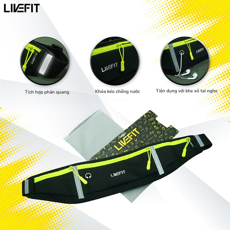 Đai chạy bộ, Túi đeo hông chạy bộ LiveFit cao cấp - Running Belt - WB09