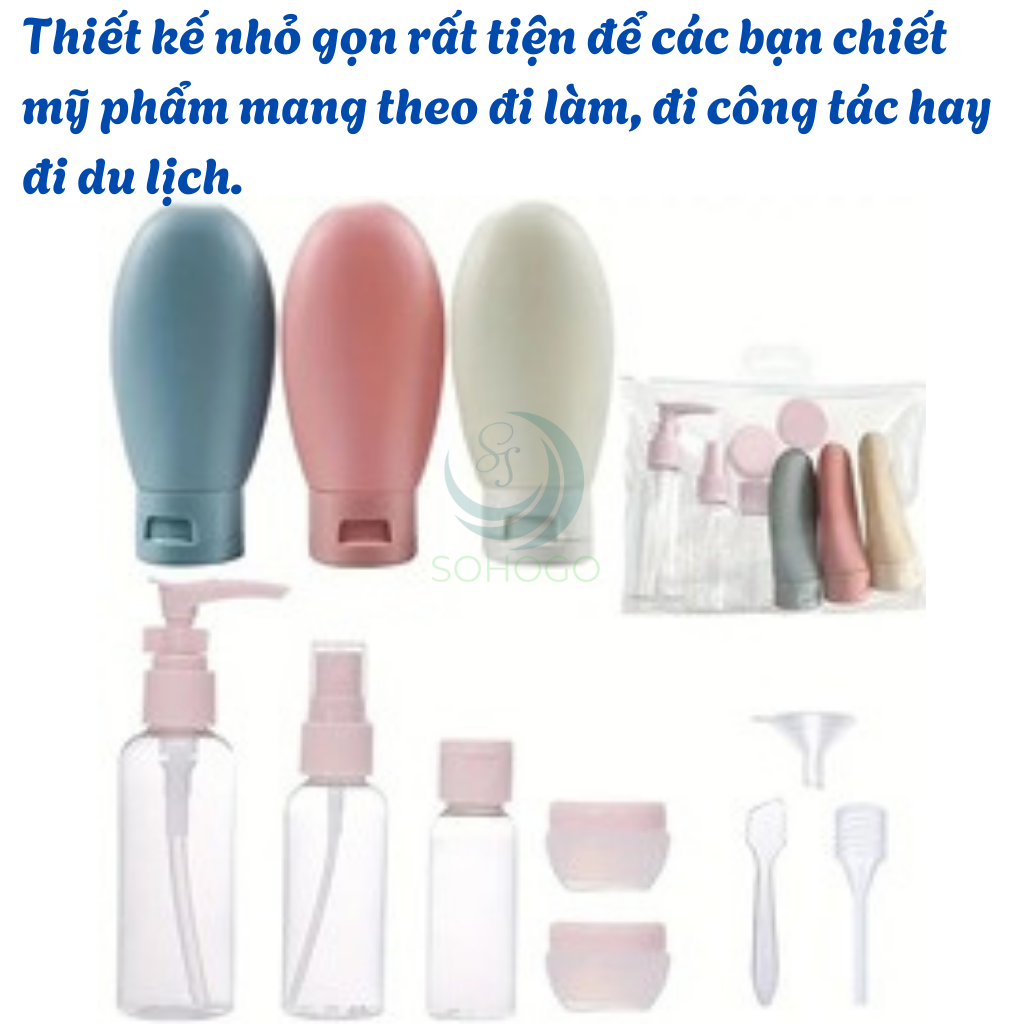 Bộ 11 Lọ Chiết Mỹ Phẩm Du Lịch Tiện Dụng Kèm Túi Đựng 11 Món- Chọn màu-Combo 11 Món Chai Chiết Du Lịch Cao Cấp – Silicone Mềm, Đa Dụng, Chuẩn Mang Lên Máy Bay