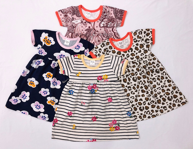 Combo 3 Đầm Thun Tay Ngắn Nhún Ngực Bé Gái Baby F0744