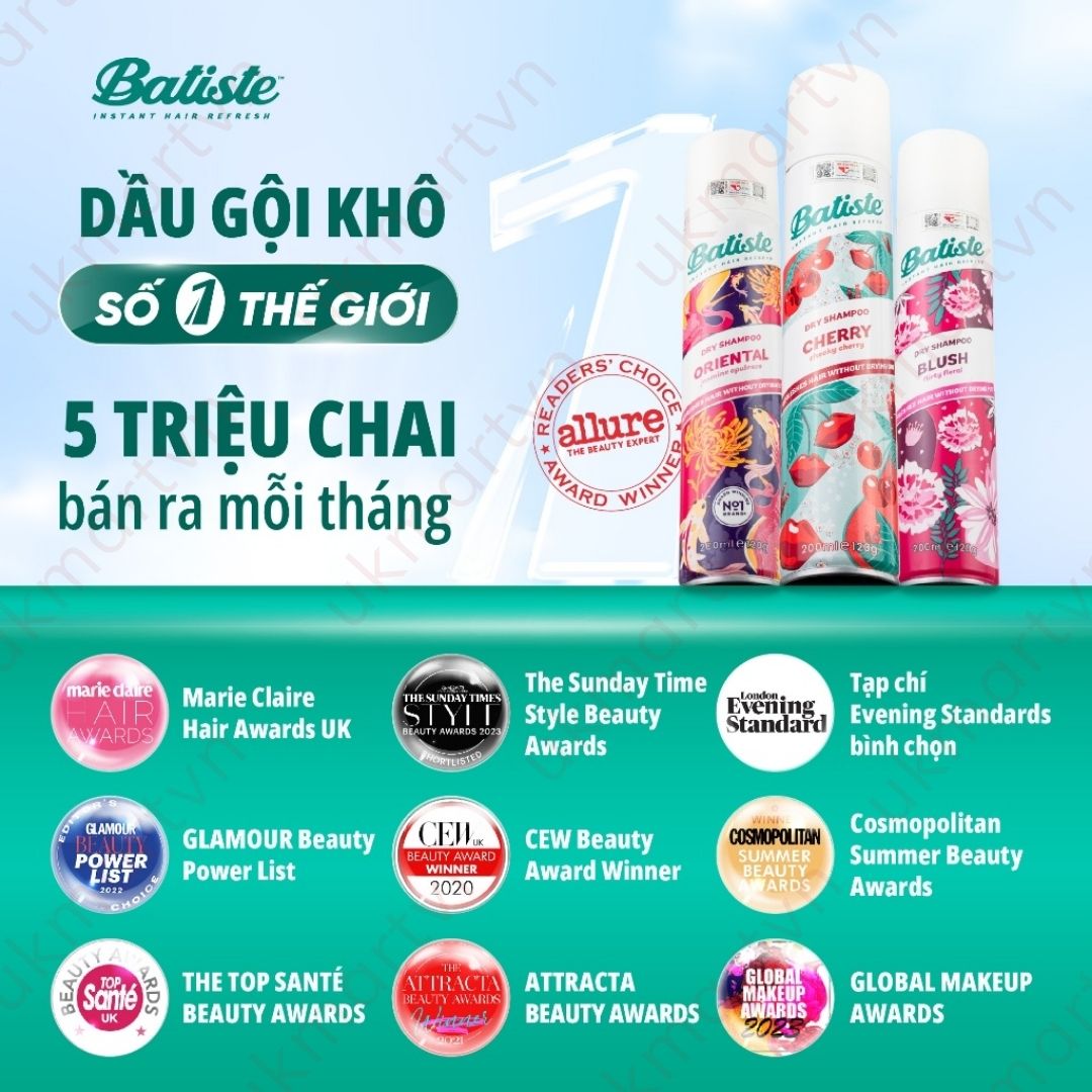 Dầu Gội Khô Batiste Dry Shampoo 200ml Hết Ngứa, Hết Bết Dính Tóc Bồng Bềnh Tức Thì